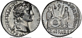Augustus (27 BC-AD 14). AR denarius (18mm, 3.79 gm, 7h). NGC AU 3/5 - 4/5. Lugdunum, 2 BC-AD 4. CAESAR AVGVSTVS-DIVI F PATER PATRIAE, laureate head of...