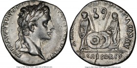 Augustus (27 BC-AD 14). AR denarius (18mm, 3.62 gm, 6h). NGC Choice XF 4/5 - 4/5. Lugdunum, 2 BC-AD 4. CAESAR AVGVSTVS-DIVI F PATER PATRIAE, laureate ...