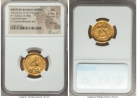 Valentinian II, Western Roman Empire (AD 375-392). AV solidus (21mm, 4.48 gm, 5h). NGC MS 4/5 - 2/5, brushed. Constantinople, 6th officina, AD 383-388...