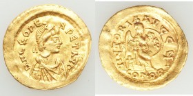 Leo I the Great, Eastern Roman Empire (AD 457-474). AV semissis (19mm, 2.11 gm, 5h). VF, wavy flan, graffito. Constantinople, AD 462 or 466. D N LEO P...