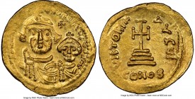 Heraclius (AD 610-641), and Heraclius Constantine. AV solidus (21mm, 4.42 gm, 5h). NGC MS 4/5 - 4/5, die shift. Constantinople, 10th officina, ca. AD ...