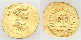 Heraclius (AD 610-641). AV tremissis (17mm, 1.43 gm, 6h). XF, graffiti. Constantinople, AD 610-613. d N hЄRACLI-ЧS t PP AVI, pearl-diademed, draped an...