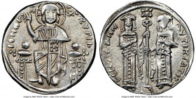 Andronicus II Palaeologus and Michael IX (AD 1294-1320). Anonymous Issue. AR basilicon (21mm, 5h). NGC Choice XF. Constantinople, AD 1304-1320. KYPIЄ-...