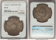 Rio de la Plata 8 Reales 1835 RA-P XF45 NGC, La Rioja mint, KM20. A popular South American crown that almost always comes in lower grades, this partic...