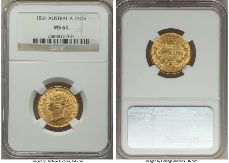 Victoria gold Sovereign 1864-SYDNEY MS61 NGC, Sydney mint, KM4. AGW 0.2353 oz.

...