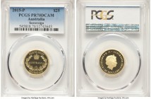 Elizabeth II gold Proof 25 Dollars 2015-P PR70 Deep Cameo PCGS, Perth mint, KM-Unl. "Australia Sovereign" issue. A flawless example.

HID09801242017