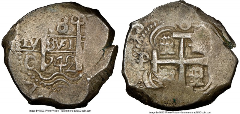 Philip V Cob 8 Reales 1742 P-C XF45 NGC, Potosi mint, KM31a, Cal-842. 26.68gm. B...