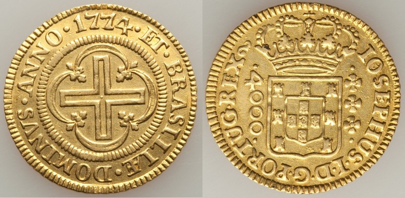 Jose I gold 4000 Reis 1774-(l) XF/AU, Lisbon mint, KM171.4. 28mm. 7.86gm. AGW 0....