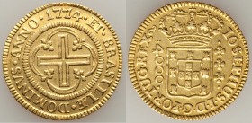 Jose I gold 4000 Reis 1774-(l) XF/AU, Lisbon mint, KM171.4. 28mm. 7.86gm. AGW 0.2378 oz.

HID09801242017