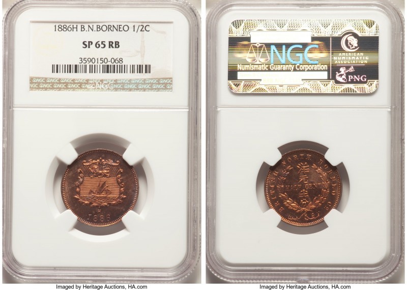 British Protectorate Specimen 1/2 Cent 1886-H SP65 Red and Brown NGC, Heaton min...