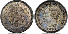 Norodom I silver Restrike 25 Centimes 1860-Dated (1899) MS63 NGC, KM-XM4, Lec-37. Reeded edge. With antique argent patina over champagne tinged fields...