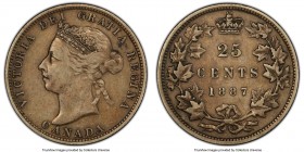 Victoria 25 Cents 1887 XF40 PCGS, London mint, KM5. An important date with the second lowest mintage in the series, softly toned to a light argent wit...