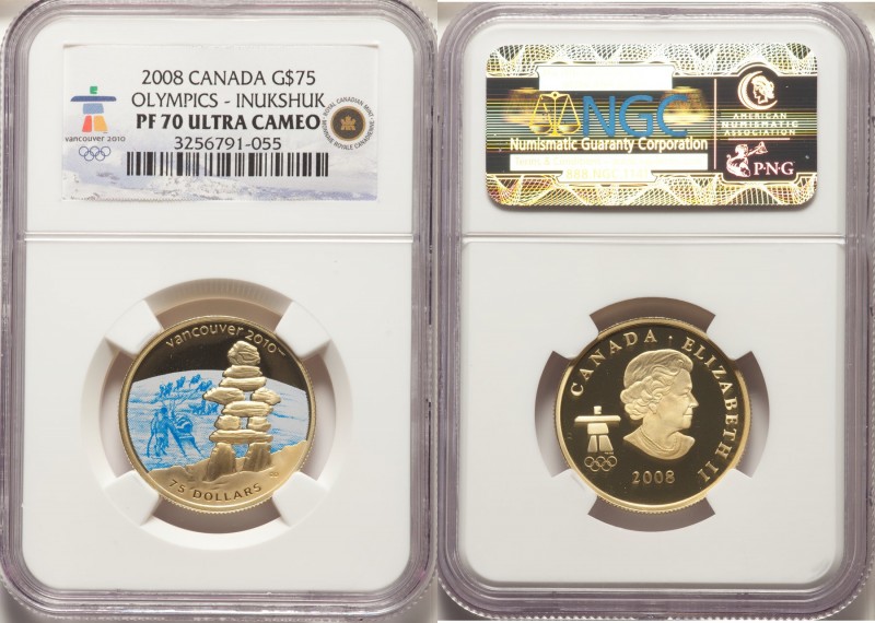 Elizabeth II gold Proof "Olympics - Inukshuk" 75 Dollars 2008 PR70 Ultra Cameo N...