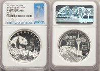 People's Republic silver Proof Panda "Macau Show 30th Anniversary" 2 Ounce Medal 2018 PR70 Ultra Cameo NGC, KM-Unl. First Day of Issue. Serial number ...