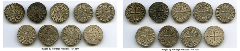 Principality of Antioch 9-Piece Lot of Uncertified Bohemond-Era "Helmet" Deniers...
