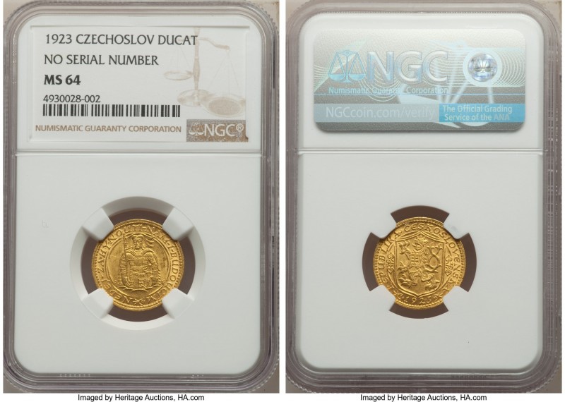 Republic gold Ducat 1923 MS64 NGC, KM8. Variety without serial number. 

HID0980...