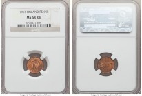 Russian Duchy. Nicholas II 3-Piece Lot of Certified Minors NGC, 1) Penni 1913 - MS63 Red and Brown, KM13 2) 5 Pennia 1916 - MS64 Red, KM15 3) 10 Penni...