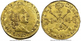 Louis XIV gold Louis d'Or 1704-S AU55 NGC, Reims mint, KM-Unl., Gad-254. Original surface and crisp strike. Struck over a Louis d'Or a l'ecu of the sa...
