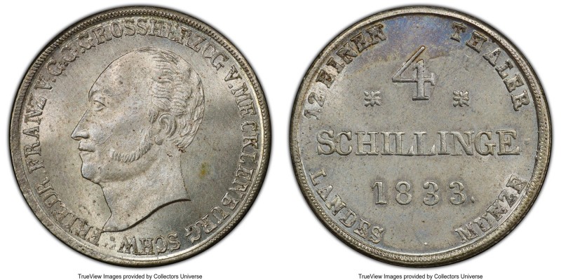 Mecklenburg-Schwerin. Friedrich Franz I 4 Schilling 1833 MS64 PCGS, KM274. Crisp...