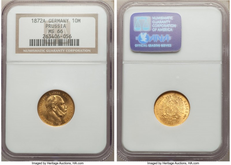 Prussia. Wilhelm I gold 10 Mark 1872-A MS66 NGC, Berlin mint, KM502. AGW 0.1152 ...
