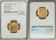 Victoria gold Sovereign 1865 AU Details (Obverse Cleaned) NGC, KM736.2, S-3853. AGW 0.2355 oz.

HID09801242017