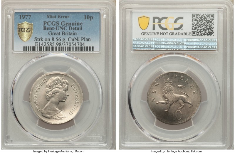 Elizabeth II Mint Error - Wrong Flan 10 New Pence 1977 UNC Details (Bent) PCGS, ...