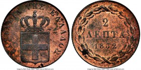 Othon 2 Lepta 1832 MS64 Red and Brown NGC, KM14. Impressive quality for the issue, the fields fully luster and satiny with ample admixtures of mint re...