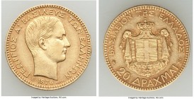 George gold 20 Drachmai 1876-A XF (Surface Hairlines), Paris mint, KM49. Mintage: 37,000. 21mm. 6.43gm. Sold with old CNG Triton XXII auction tag. 

H...