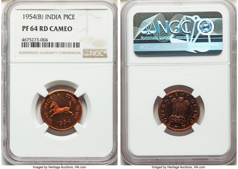 Republic Proof Pice 1954-(b) PR64 Red Cameo NGC, Bombay mint, KM1.4. A highly pr...