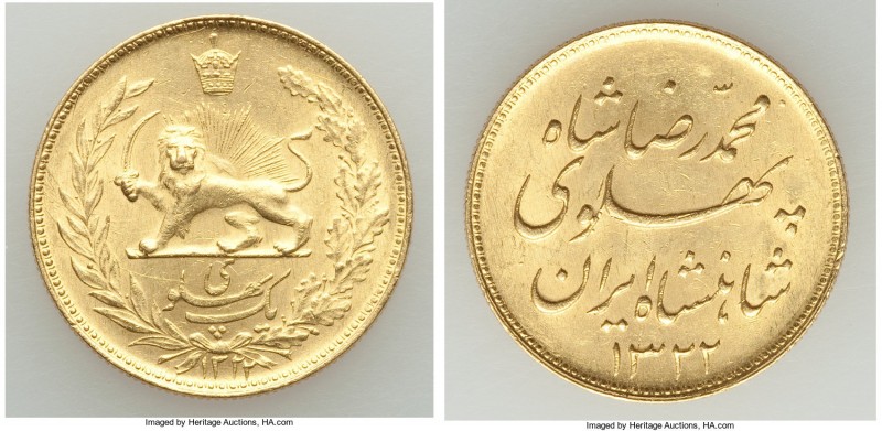 Muhammad Reza Pahlavi gold Pahlavi SH 1322 (1943) AU, KM1148. 23mm. 8.16gm. AGW ...