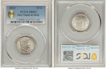 Naples & Sicily. Ferdinand II 20 Grana 1833 MS63 PCGS, KM307. Immensely eye-appealing with pronounced die clashing on the reverse. 

HID09801242017