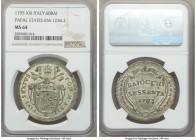 Papal States. Pius VI 60 Baiocchi Anno XXI (1795) MS64 NGC, Rome mint, KM1236.2. Tied for the finest certified at NGC and bathed in an even pewter pat...
