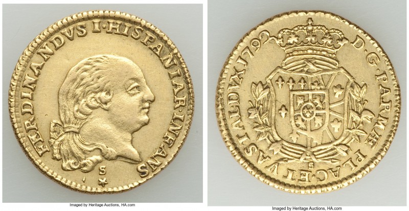 Parma. Fernando di Brobone gold Doppia 1792-S AU (Harshly Cleaned), KM-C18a, MIR...