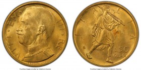 Vittorio Emanuele III gold 50 Lire Anno IX (1931)-R MS64+ PCGS, Rome mint, KM71. Fully gem eye appeal with satiny surfaces free of any serious marks. ...