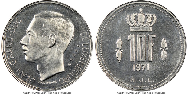 Jean copper-nickel Essai 10 Francs 1971 MS65 NGC, KM-E85. Mintage: 250. 

HID098...