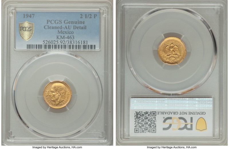 Estados Unidos gold 2-1/2 Pesos 1947 AU Details (Cleaned) PCGS, Mexico City mint...