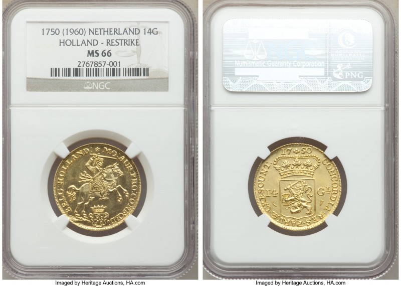 Holland. Provincial gold Restrike 14 Gulden 1750-Dated (1963) MS66 NGC, Utrecht ...