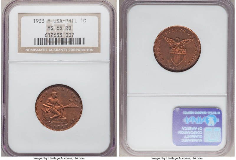 USA Administration Centavo 1933-M MS65 Red and Brown NGC, KM163. Cherry copper t...