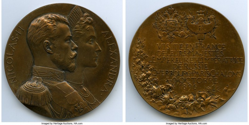 Nicholas II bronze "Nicholas and Alexandra Visit to Paris" Medal 1896 AU (Cleane...