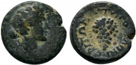 Apollonoshieron, Lydia, AE17. Autonomous, 14-217 AD. Youthful head of Dionysos right, wreathed with ivy / AΠOΛΛΩNIEΡITΩN, bunch of grapes. Vienna 3606...