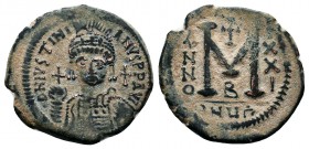 Justinian I. AE Follis, 527-565 AD,

Condition: Very Fine

Weight: 20.6 gr
Diameter: 37 mm