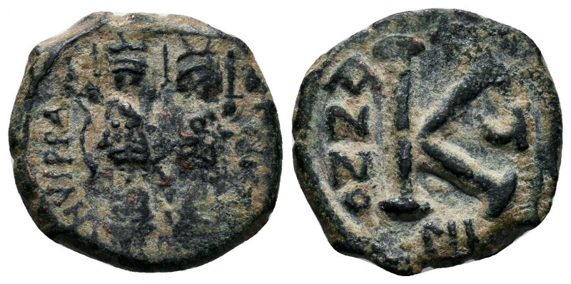 Justin II , with Sophia (565-578 AD). AE Half Follis

Condition: Very Fine

Weig...