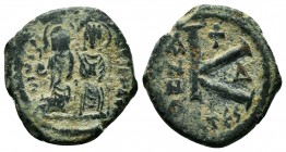 Justin II , with Sophia (565-578 AD). AE Half Follis

Condition: Very Fine

Weight: 4.7 gr
Diameter: 20 mm