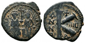 Justin II , with Sophia (565-578 AD). AE Half Follis

Condition: Very Fine

Weight: 6.0 gr
Diameter: 21 mm