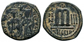 Phocas and Leontia (602-610 AD). AE Follis

Condition: Very Fine

Weight: 9.3 gr
Diameter: 26.5 mm