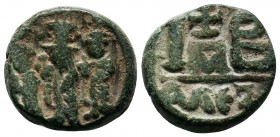 Heraclius, with Heraclius Constantine and Heraclonas, Æ 12 Nummi. Alexandria, AD 610-641. 

Condition: Very Fine

Weight: 9.0 gr
Diameter: 19 mm