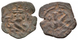 Justinian II, First reign, 685-695, AE follis 

Condition: Very Fine

Weight: 2.15 gr
Diameter: 21 mm
