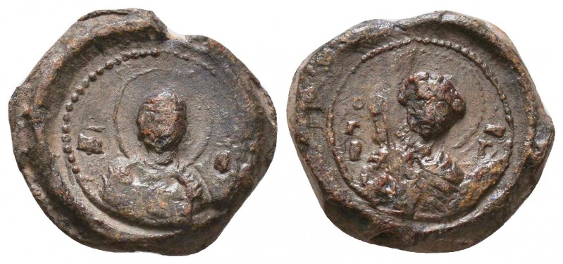 An iconographic seal with the busts of the Mother of God and saint George , PB. ...