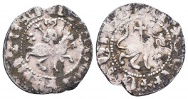 Cilicia, Armenia Levon III (1301-1307).
Takvorin. Sis. Levon on horseback r., wearing crown with pendilia, holding long cross and reins; in field l., ...