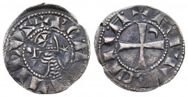 Crusaders, Principality of Antioch. Bohémond III AR Denier. Circa 1163-1188. + BOAMVИDVS, helmeted head left; crescent to left, star to right / +ANTIO...